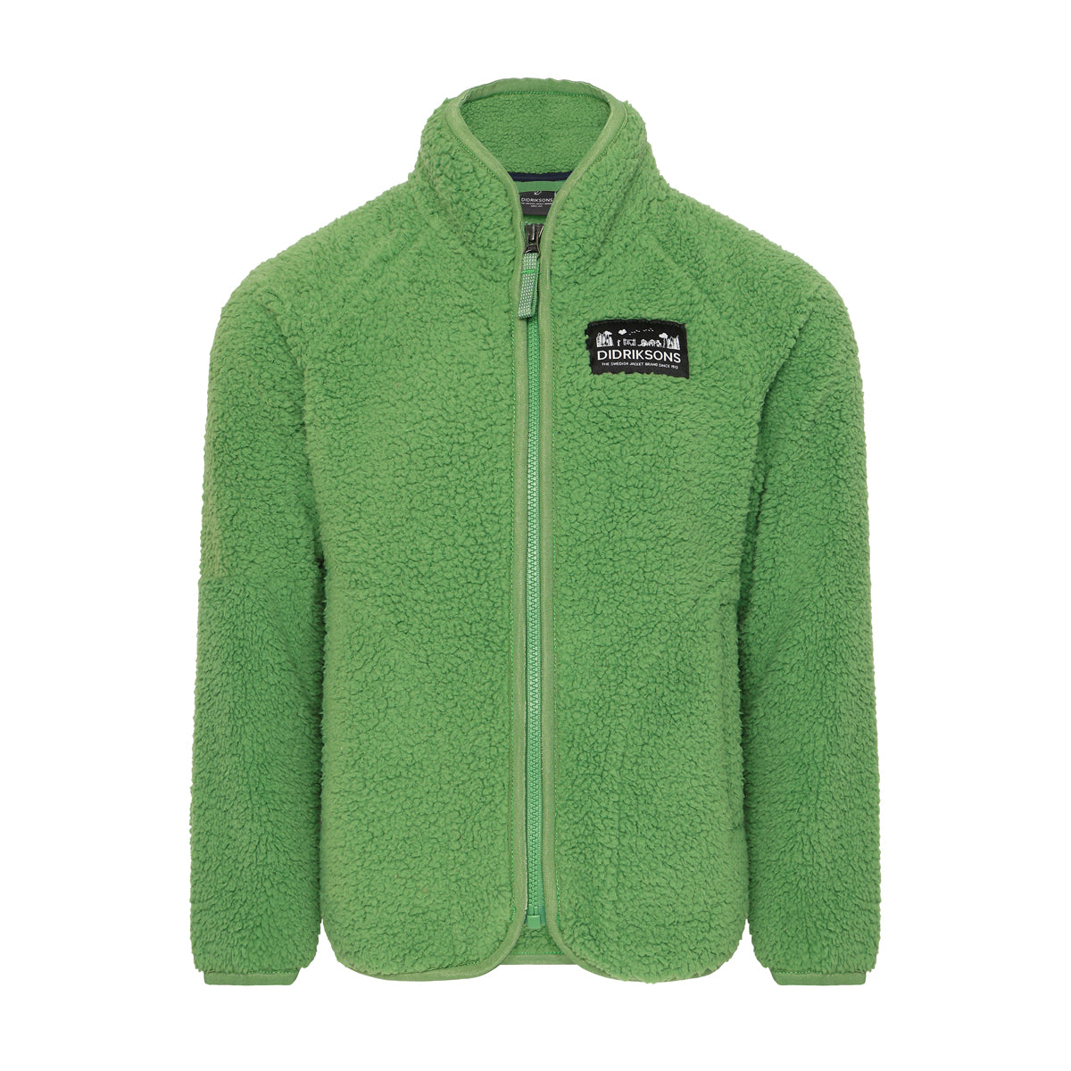 Didriksons Girls Gibbs hi pile fleece jacket in green with a full zip.