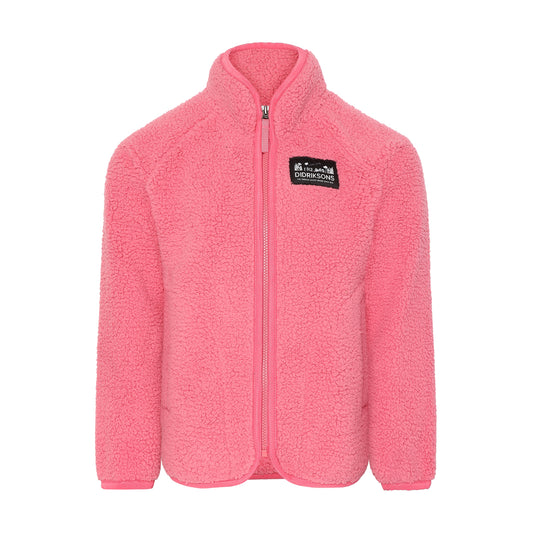 Didriksons Girls Gibbs hi pile fleece jacket in pink with a full zip.