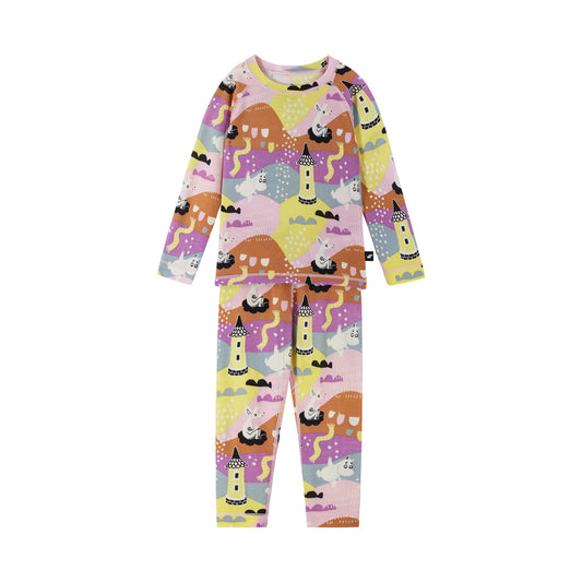 Reima Baby & Kids Trivsam Merino Thermals with a pink Moomin pattern