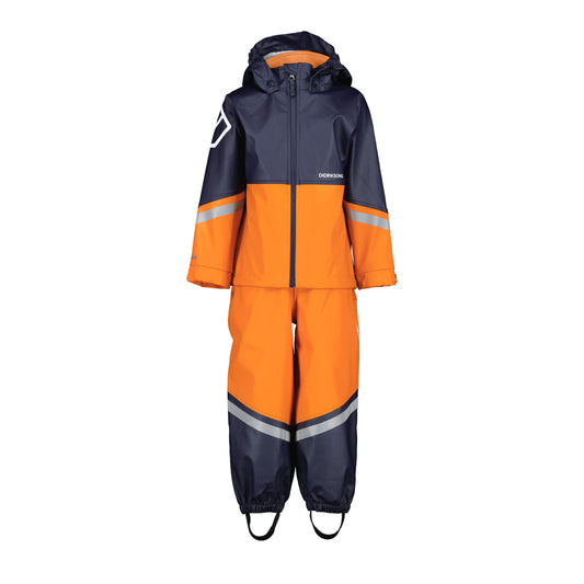 Didriksons Waterman Kids Waterproof Jacket and Dungarees  (Orange Jam) in orange and navy